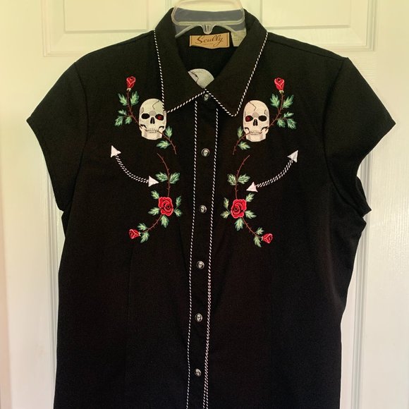 Scully Tops New Scully Skull Roses Western Shirt Xl Poshmark